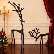 Set of 2 Black Reindeer Statues - Modern Xmas Figurines - Elegant Indoor Holiday