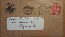 1949 KGVI 1d postal stationery DUNLOP Tyre picture BIRMINGHAM re-used in NEWQUAY