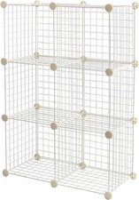 Amazon Basics 6 Cube Wire Grid Stackable Storage Shelves White 66x32x96.5cm New