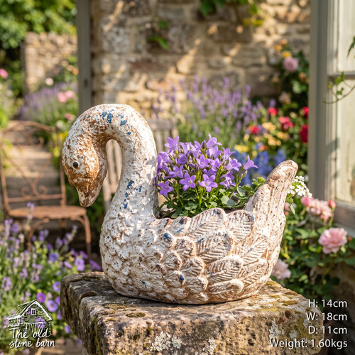 Rustic white swan planter mgo - rustic,