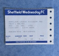 Sheffield Wednesday v Wolves December 1990 Football Match Ticket Division 2