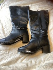 EVANS 9EEE black Faux leather wide stretchy calf side zip knee high boots BNWT