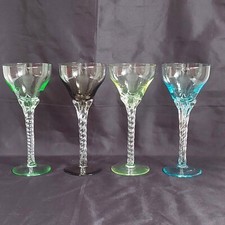 Vintage Multicolour Wine Glass X4 Twisted Clear Glass Stem 150ml Retro Home Bar