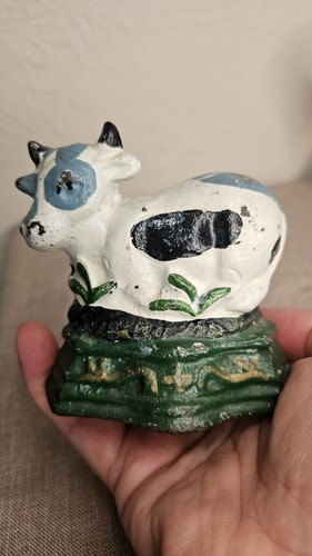 Vintage cast iron cow doorstop - iron,