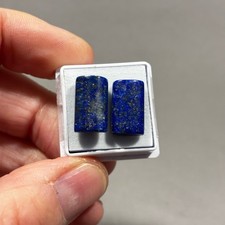 2 x Natural Lapis Lazuli Barrel Cabochon Rectangle Blue 19.80 carat E0-1279