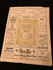 Royal Opera House 1930 programme for performance of 'Marta'