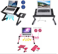 Folding Laptop Desk Table Bed Adjustable Portable Stand Tray Furniture With Fan
