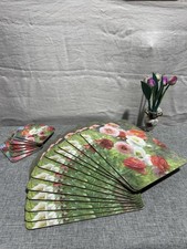 Vintage Set of 19 placemats & Coaster Louis Marie Lemaire: Cluster of Poppies