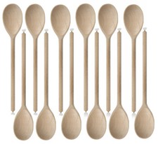 10" / 25cm BEECHWOOD WOODEN  SPOON COOKING BAKING CRAFT HOBBY  Qty 3, 6 & 12 