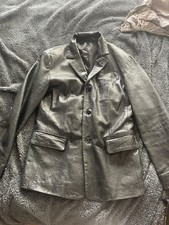 Mens River Island Black Leather Jacket Medium