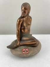 VINTAGE KOBENHAVN COPPER LOOK  MERMAID FIGURE SITTING ON FLAT STONE ORNAMENT VGC