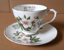 Vintage Polly Anna December Fine Bone China Teacup And Saucer. Handmade.