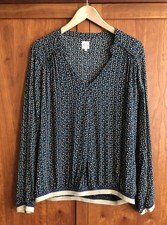 Miss Captain Blouse/Top Size 42 14 Navy/Multi Confetti Print Stretch Hem/Cuffs