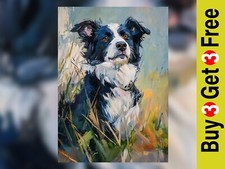 Border collie portrait print - border,