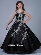 NEW* Little Rosie Girls Glitz Long National Pageant Dress LR2049 BLACK 10 $600