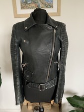 Zara Black Distressed Soft Real Leather Biker Jacket Coat Belt Zip - Size Small