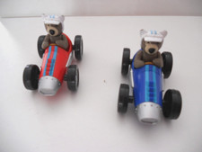 Charley Bear PUSH ALONG 2 RACING CARS - BLUE AND RED  4" LONG    VIVID  - RARE