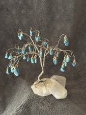 Vintage Handmade Turquoise And Quartz Gemstone Tree 13.5 cm