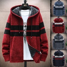 Men's Sherpa Fur Lined Fleece Hoodie Thick Warm Zip Up Sweatshirt Jacket Coat