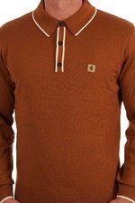 GABICCI Lineker Long Sleeve Men's Polo Shirt | Walnut