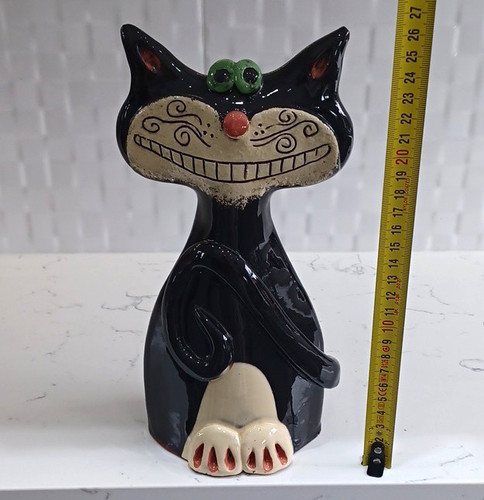 Heavy pottery quirky cat - pottery, 26cm