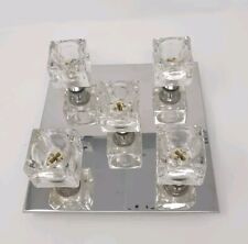 Retro Chrome Square Ceiling Light, 5 Glass Cube Lights, Flush Mount, 23cm diam