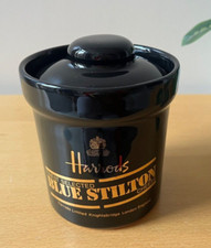 Vintage, Harrods Blue Stilton, Black Glazed Ceramic, Lidded Cheese Pot