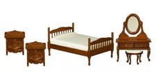 Walnut Bedroom Set, Bed, Bedside Cabinets & Dressing Table w/ Stool
