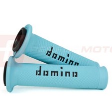 Domino A010 Road Race Grips Full Diamond Cyan & Black to fit Kawasaki Bikes