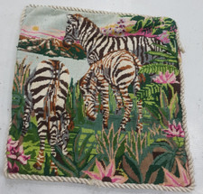 Vintage French Needle Point Elegant Zebra Scene Home Decor Chair Cushion 34x34cm