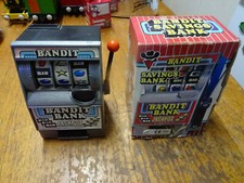 Vintage Las Vegas Style Bandit Savings Bank Mechanical Slot Machine With Box...