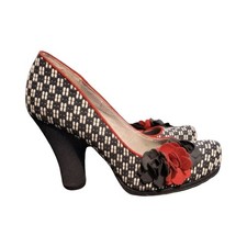 Ruby Shoo Navy White & Red Knit Design Block Heel Shoes – UK 5 – 9cm Heel