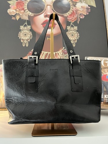 Oriano black leather tote bag - black,