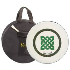 Bodhran 14" with Bag and Beater, Koda Irish Drum, GREEN SQUARE CELTIC KNOT