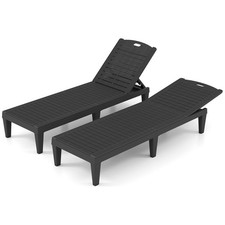 COSTWAY Chaise Lounge Chairs Set of 2 Outdoor PP Lounge Chairs-Black