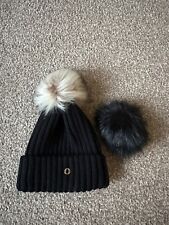 Lipsy Black Ribbed Knit Hat With Changeable Pom Poms, Ideal Christmas Gift, New