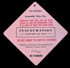 1973 Nixon Presidential Inauguration DC Automobile Police Pass Sign Original 