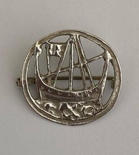 Vintage Sterling Silver Viking Ship Brooch. Scottish. Circa 1960.