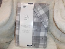 BN DOUBLE DUVET SET 2 pillow cases BRUSHED COTTON M+S GREY AND WHITE - CG W76