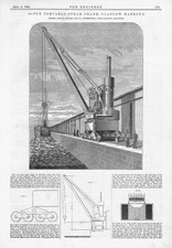 GLASGOW 20 Ton Portable Steam Harbour Crane Antique Engineering Print 1882