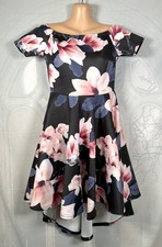 BNWT Select black,blue&pink rose floral short-sleeve flared skater dress, 10-12