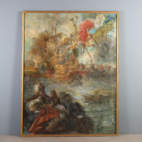 Antique painting naval battle - antique,