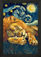 Lion Sleeping Under Starry