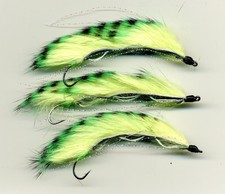Trout Flies: Green over Chartreuse Snake Fly x 3 size 8 hook. UK Tied (code 748)