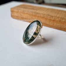 Natural Moss Agate Gemstone Ring 925 Sterling Silver Statement GIft Ring PG6561