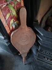 Vintage 1940's Fireplace Bellows Vintage Hand Carved Oak Leather Bellows READ