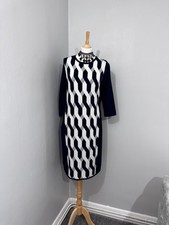 IArtigiano Blue/White Geometric Shift Midi Winter Dress Uk 14