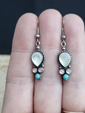 Q.T.O 925 Silver, Mother Of Pearl Drop  Earrings. Native / Southwestern Style