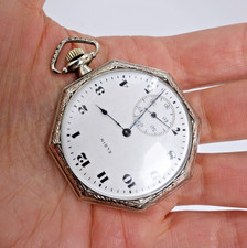 Antique Rare Elgin 18ct White Gold Filled Art Deco Fob Pocket Watch 59.18g