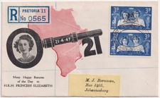 South Africa 1947 Royal Visit Registered Cover Princess Elizabeth 21st Birthday